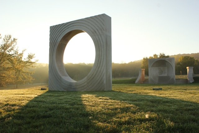 Image of the sculpture Earth Measure by artist Matt Weir at the Bernheim Arboretum and Research Forest outside Louisville, Kentucky